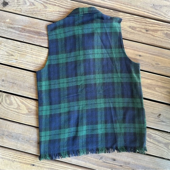 Vintage Stefano International Plaid Sleeveless Button Down Shirt Blue Fringe 80s - Picture 5 of 16